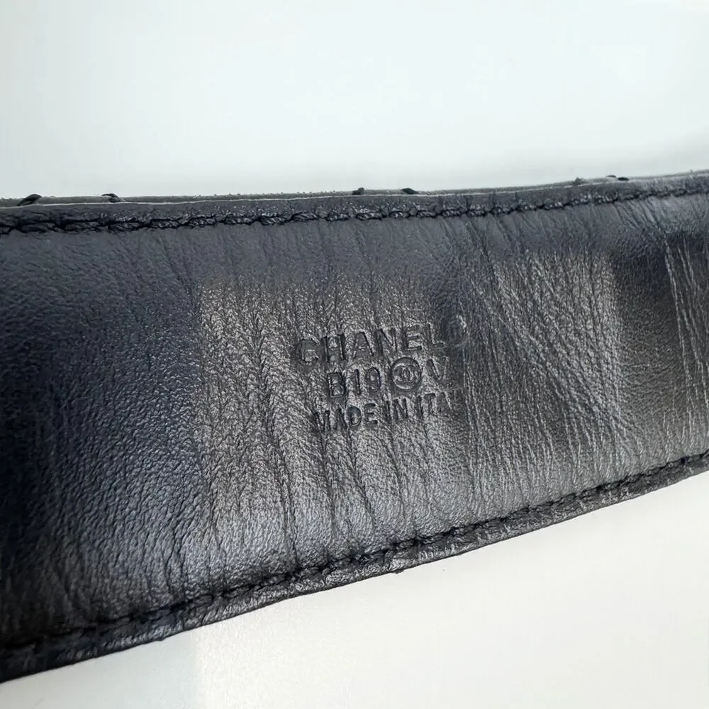 CHANEL Quilted Black Lambskin Leather Belt 90 CC Chain 19 Logo Gold Buckle 36